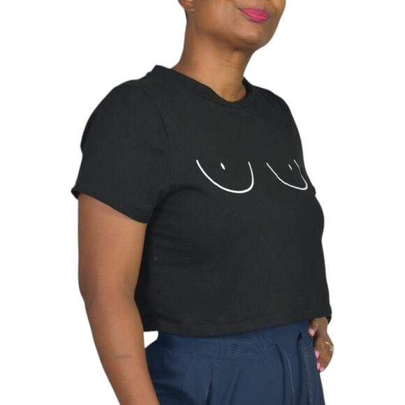 7 Day Wknd Boobs Crop Top Black Boobies Graphic Tee Cropped Cotton Shirt Small - Picture 13 of 13
